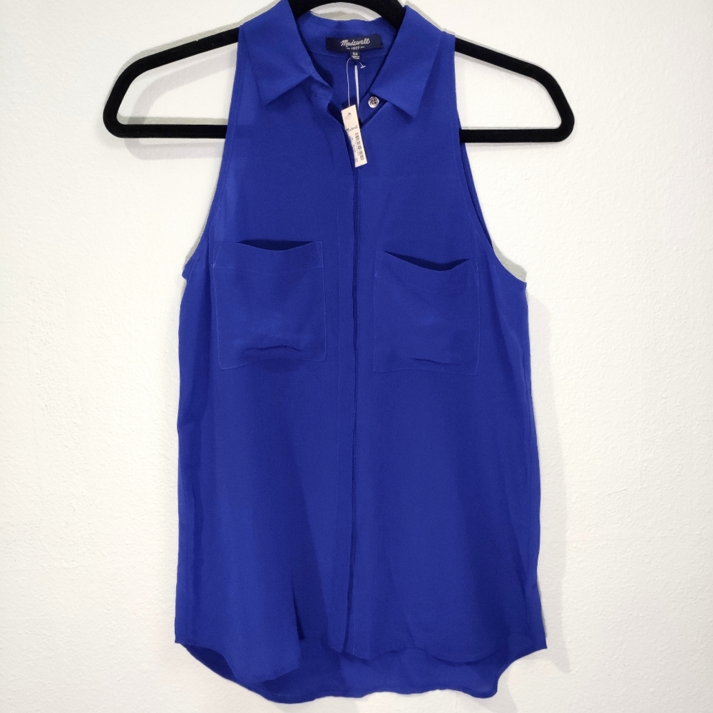 Madewell Navy Blue Silk Button Down Blouse NWT